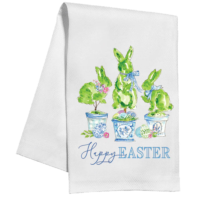 Happy Easter Bunny Topiaries Kitchen Towel