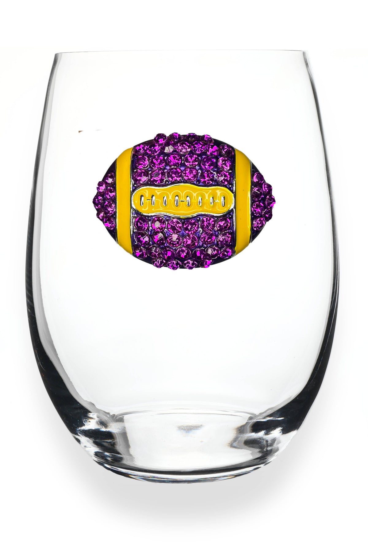 Football Jeweled Glassware - Stemless - Purple and Gold