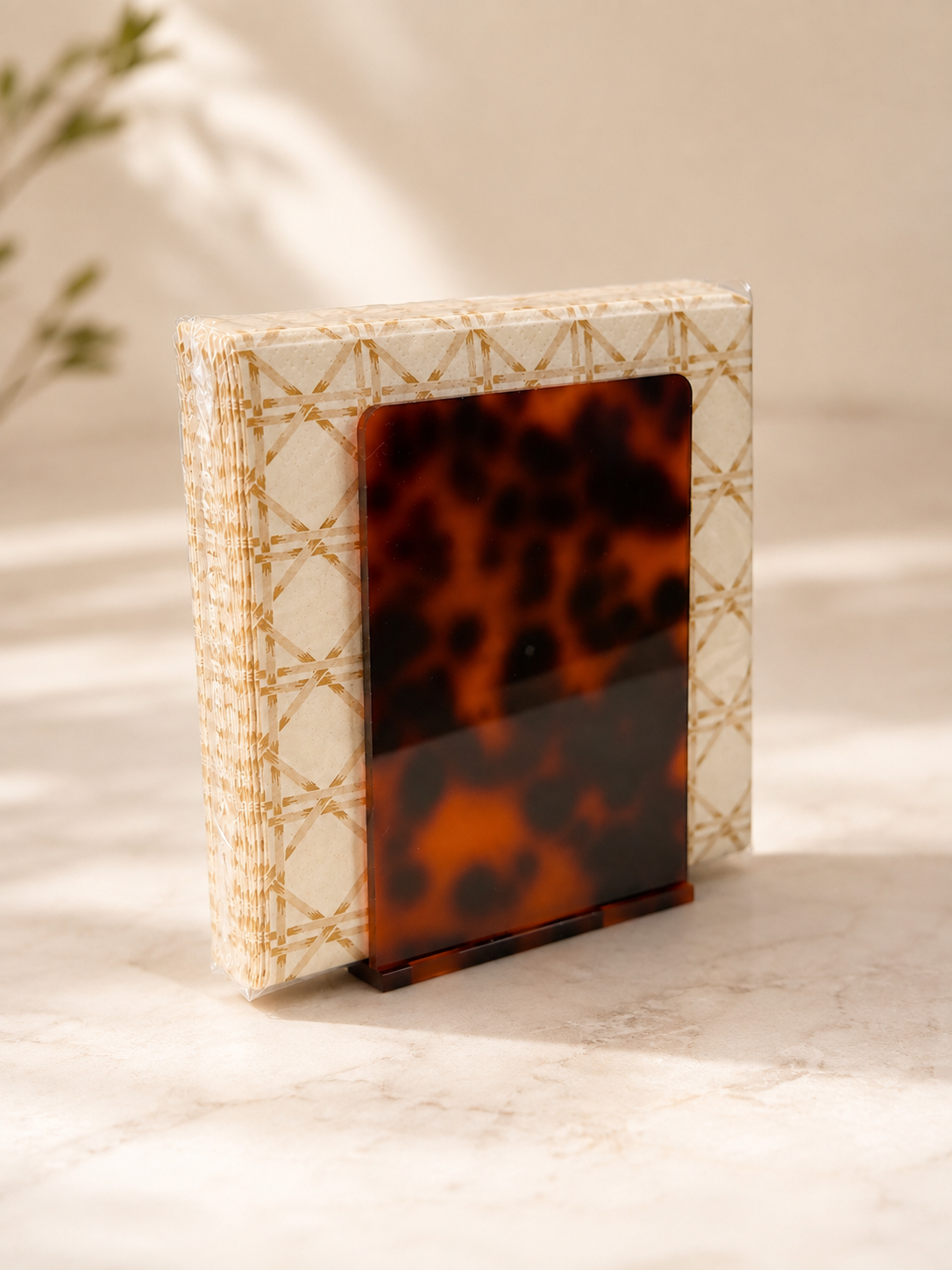 Tortoise Acrylic Vertical Napkin Holder with Clear Front