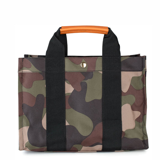 "Kylie" Camo Nylon Tote with Leather Accents