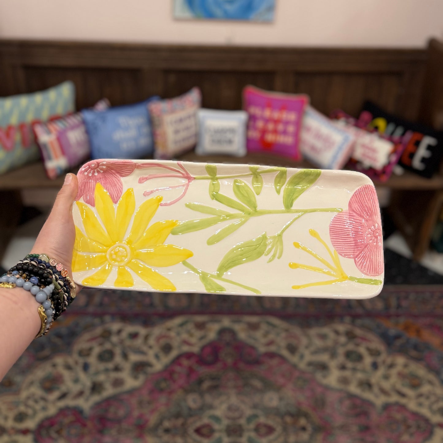 Platter with Hand-Painted Floral Reflief Design
