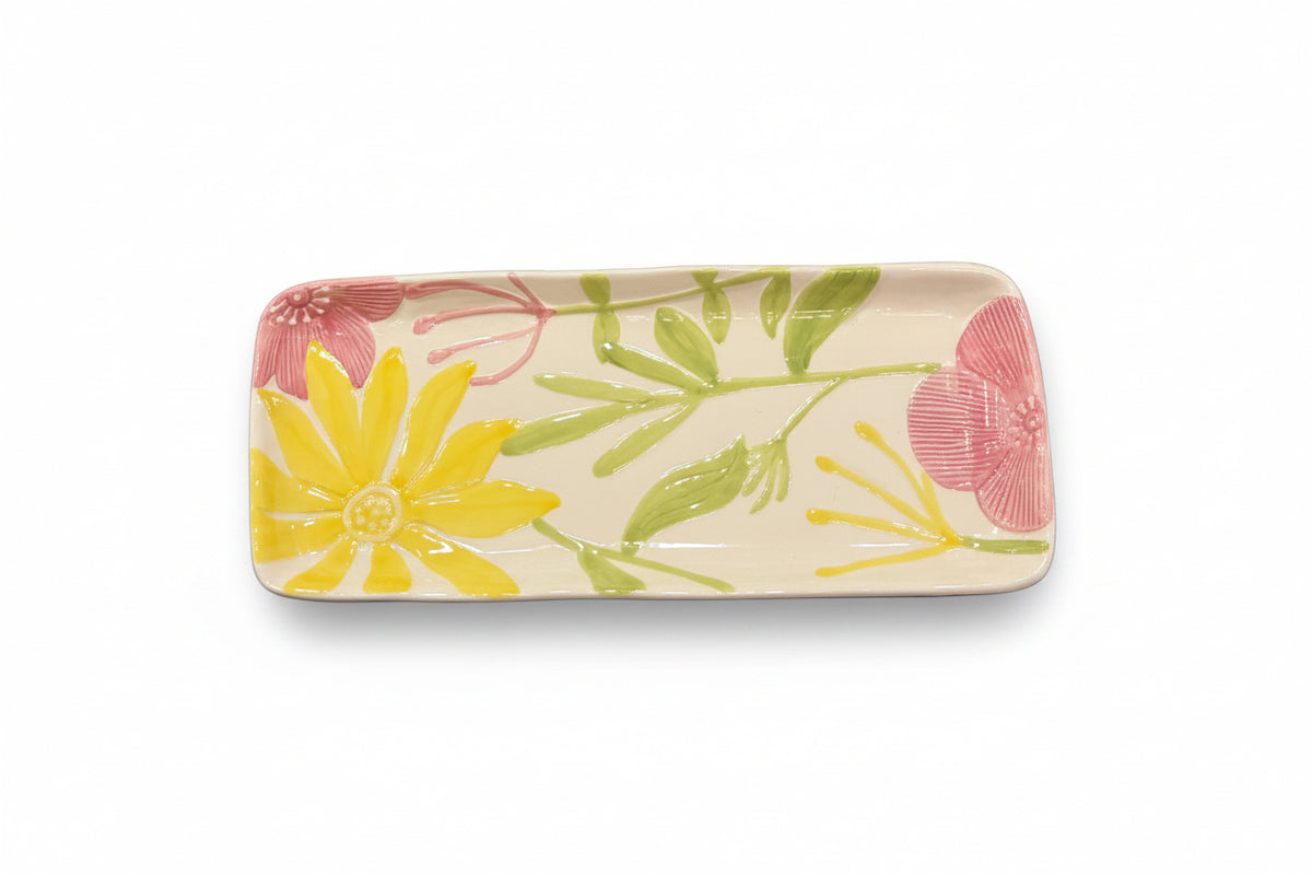 Platter with Hand-Painted Floral Reflief Design