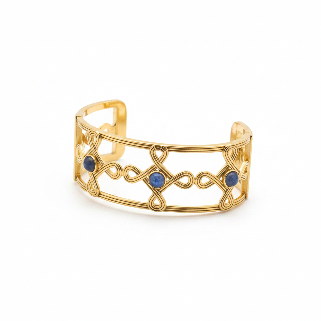 Monique Compass Hinged Bangle - Gold/Blue Labradorite