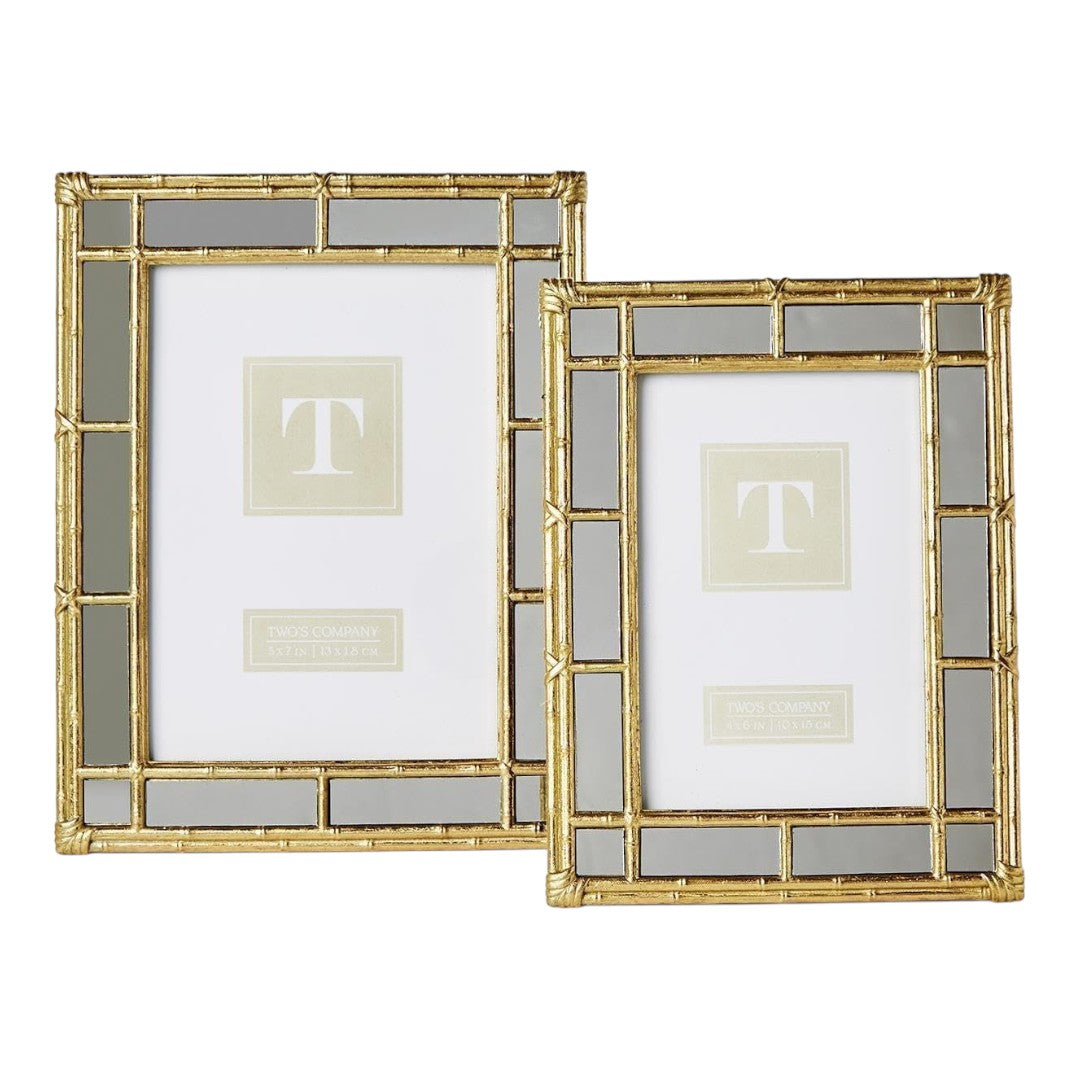 Bamboo Design Gold Photo Frame with Mirror Edge