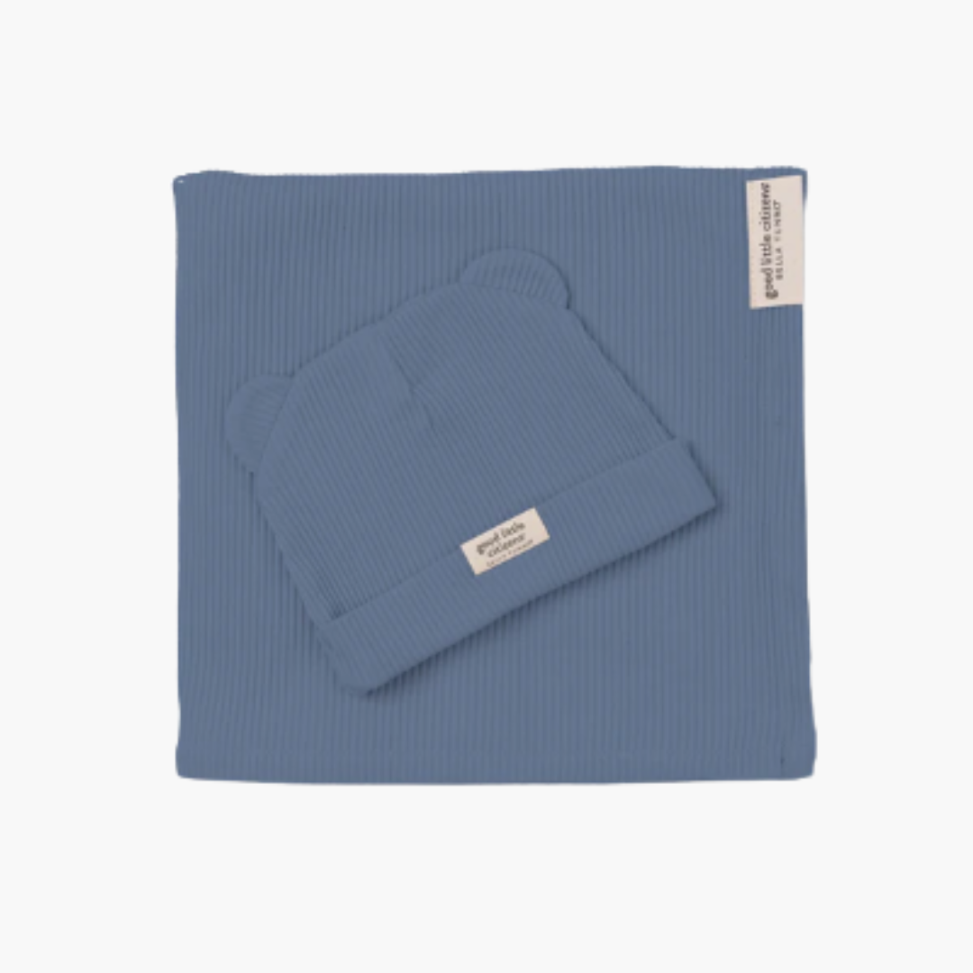 Rib Swaddle & Beanie Set Linen