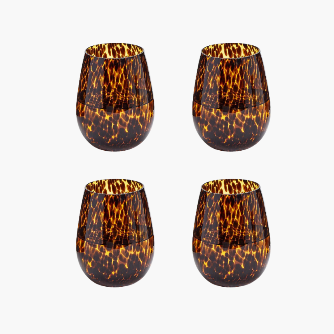 Tortoise Print Stemless Wine Glass