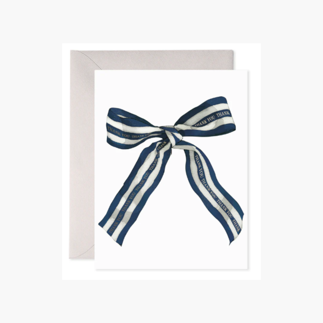 Big Navy Striped Bow Thank You Greeting Card