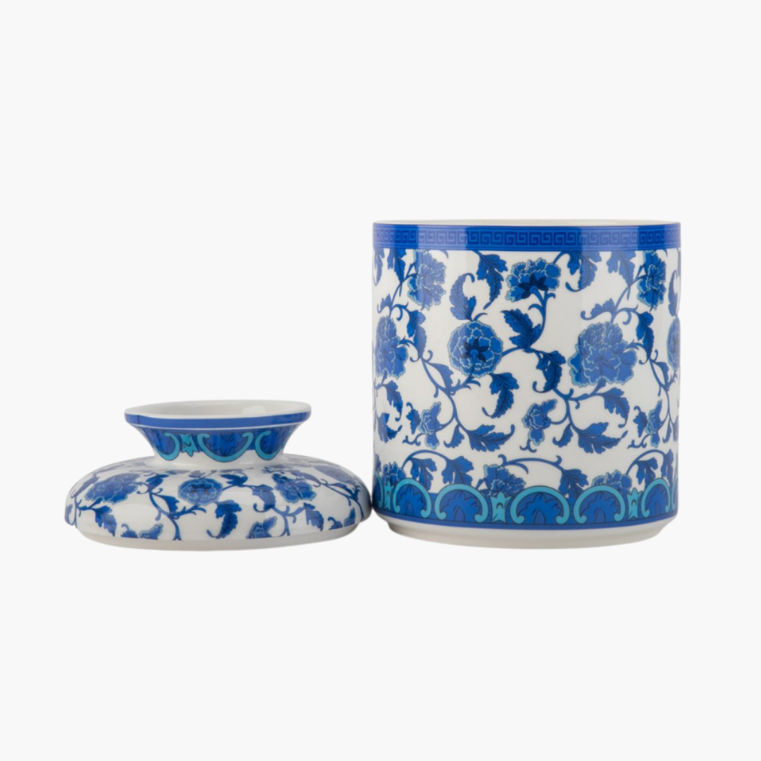 Blue Florets Round Lidded Tissue Box