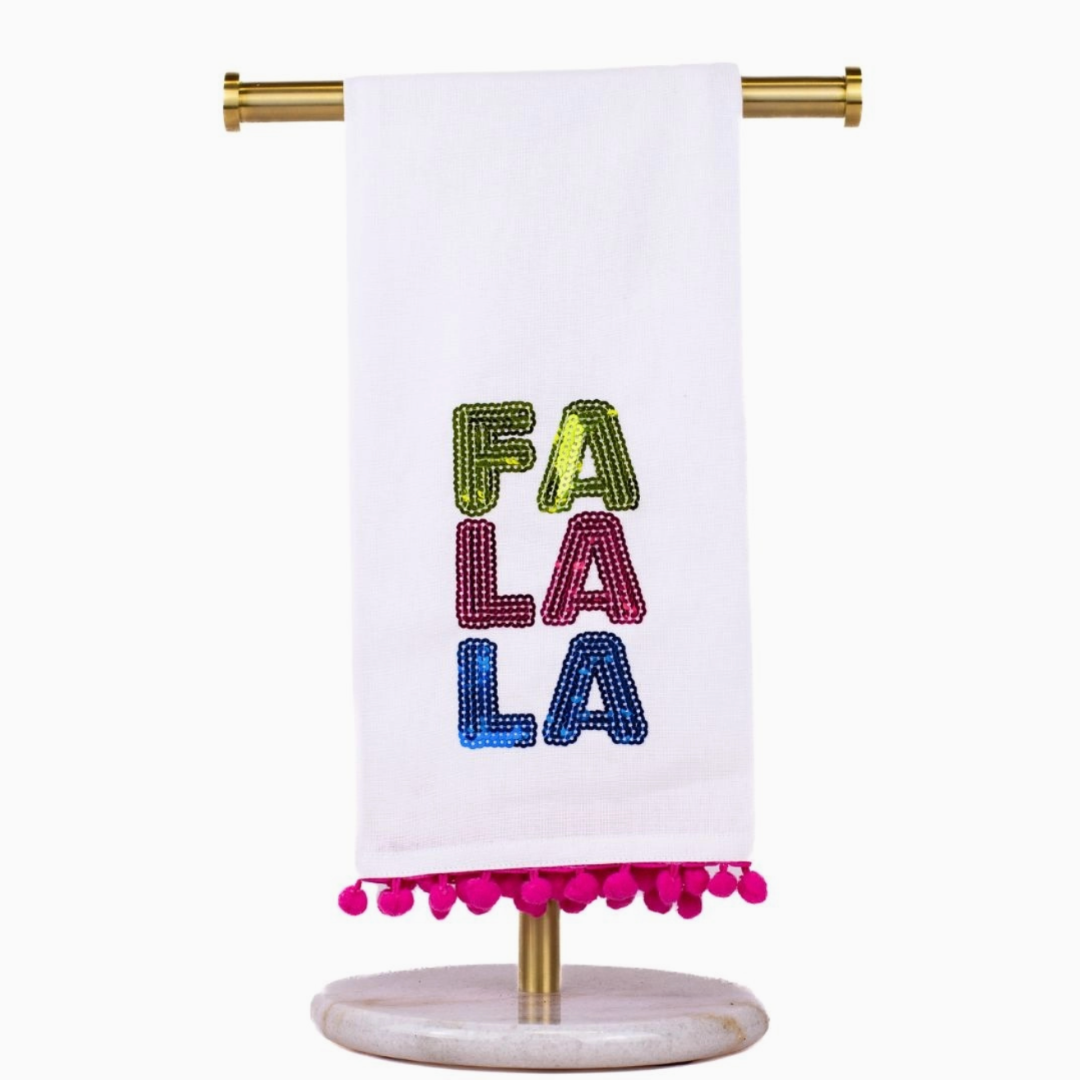 Falala Sequin Pom Pom Hand Towel White/Multi