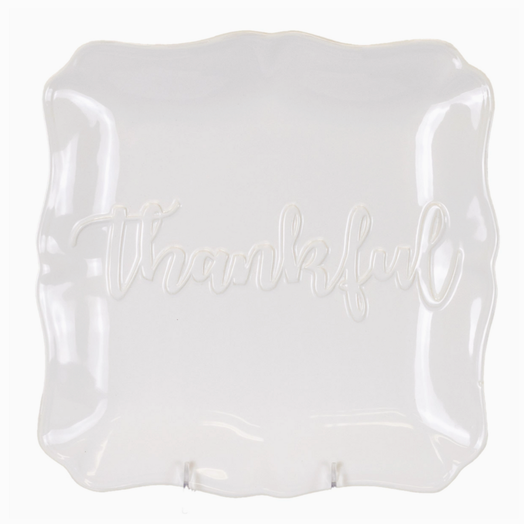 Thankful Embossed Square Platter White
