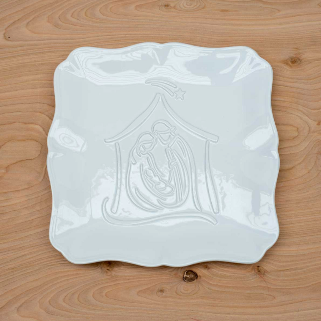 Nativity Embossed Square Platter White