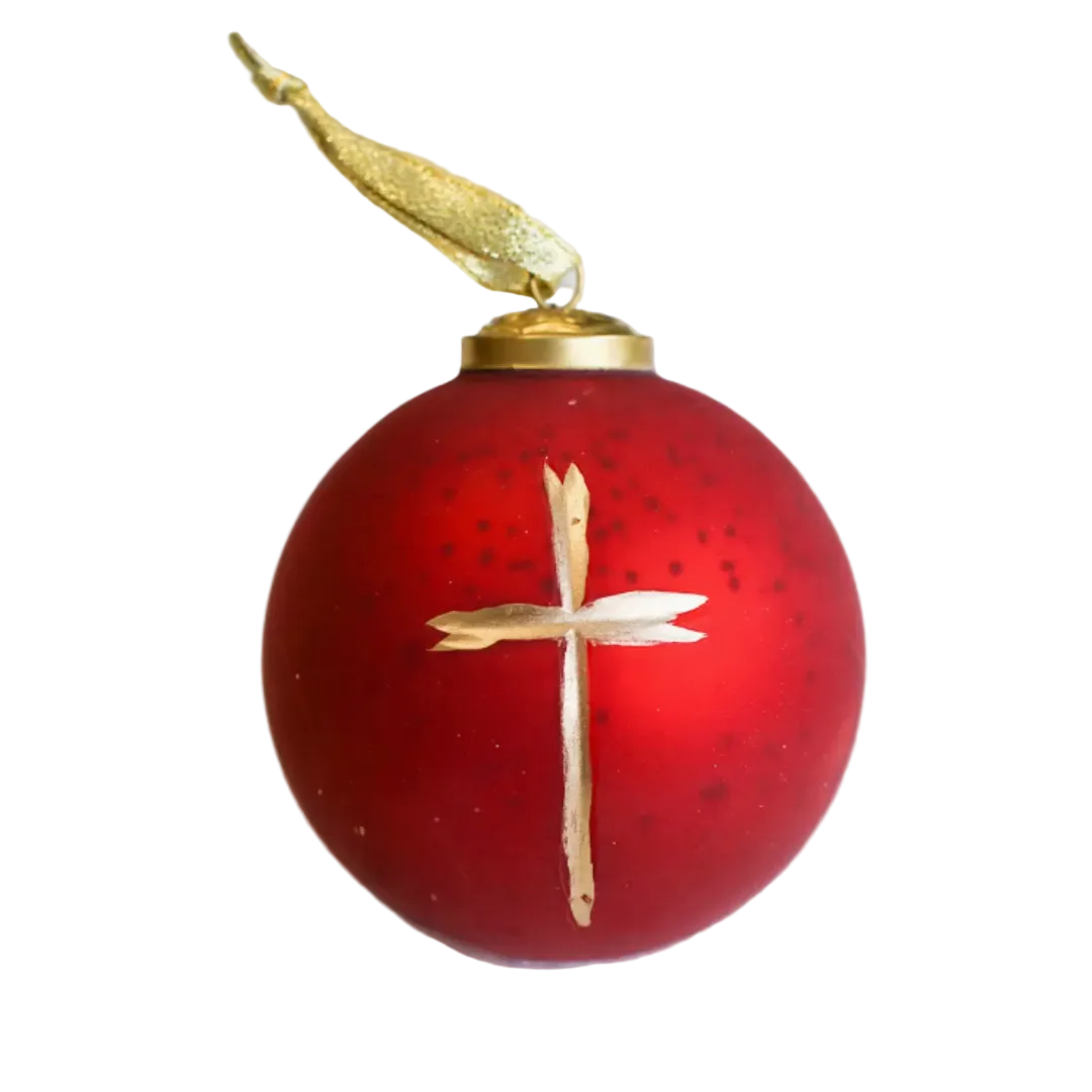 Cruix Glass Ball Ornament Red/Gold 4"