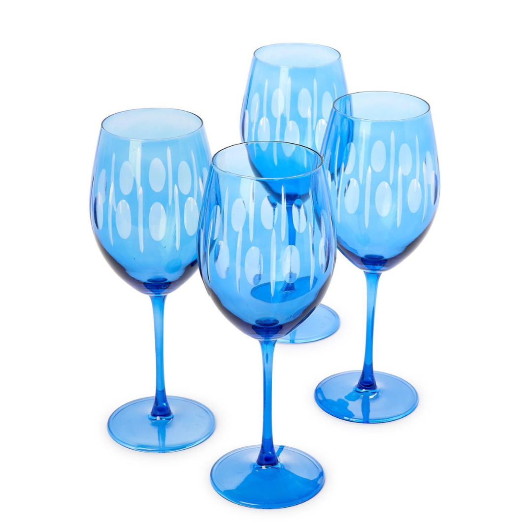 Sparkling Blue Hand Engraved Wine Glass