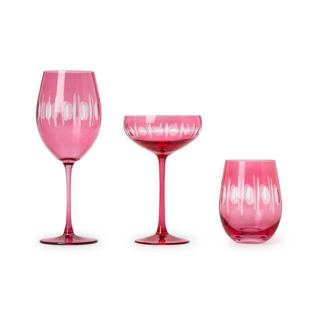 Sparkling Cut Pink Hand Engraved Wine Glasses
