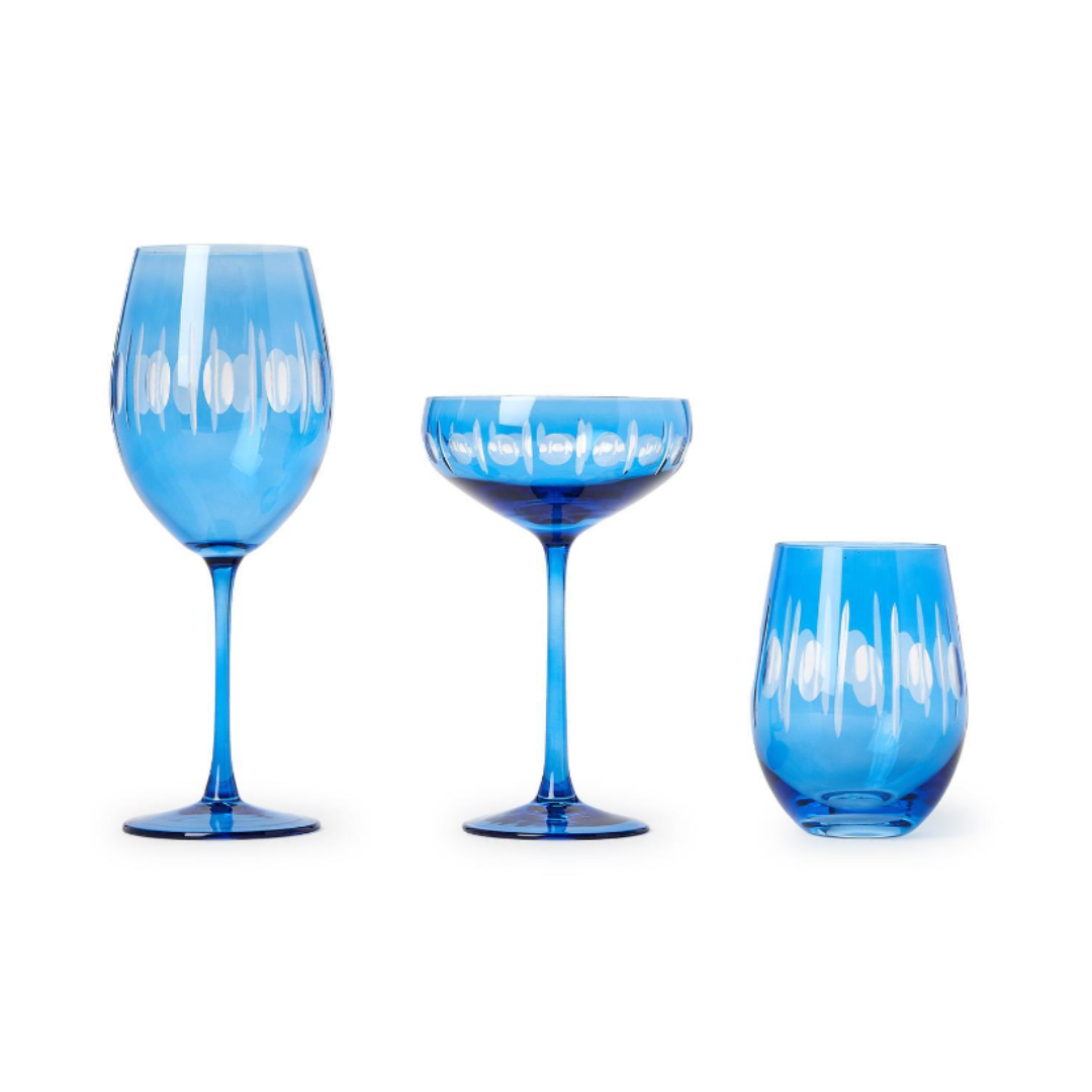 Sparkling Blue Hand Engraved Wine Glasses