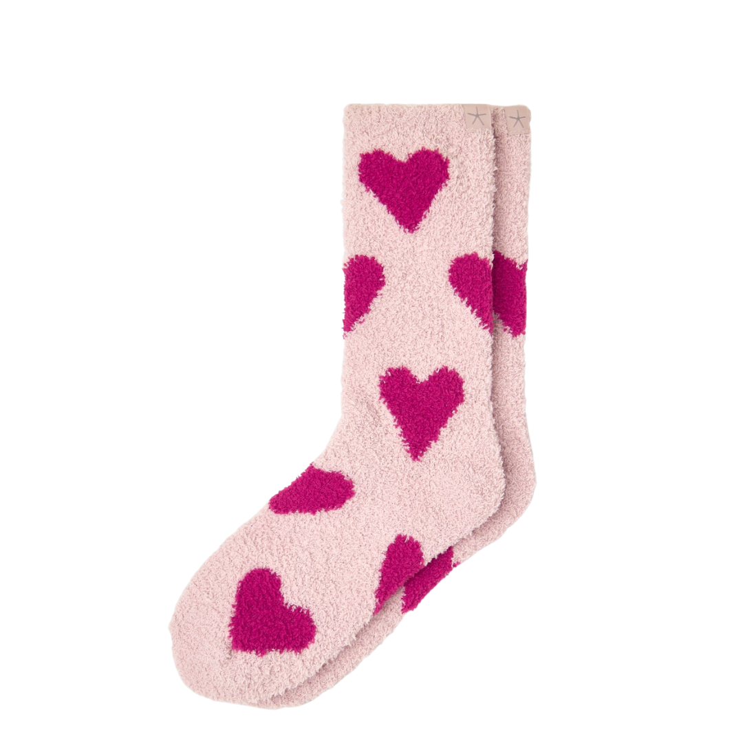 CozyChic® Heart Print Socks - Dusty Rose / Cherry