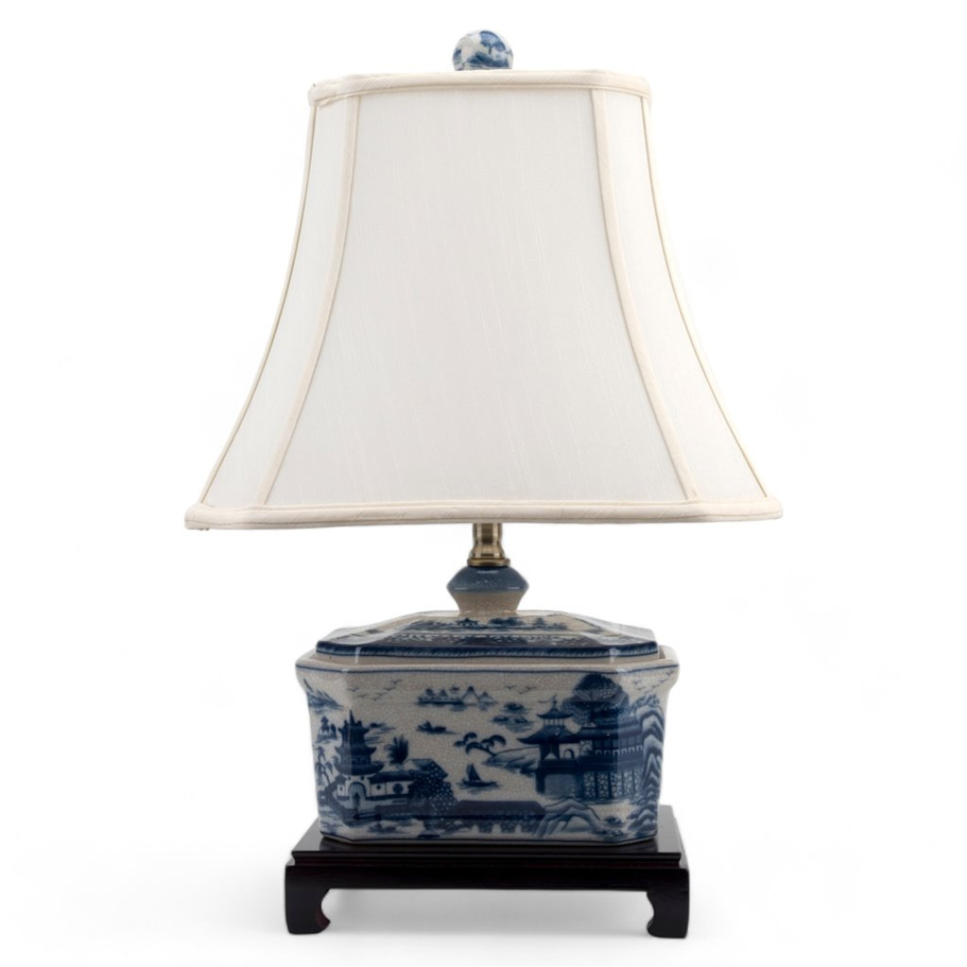 Porcelain Box Lamp- Blue Willow