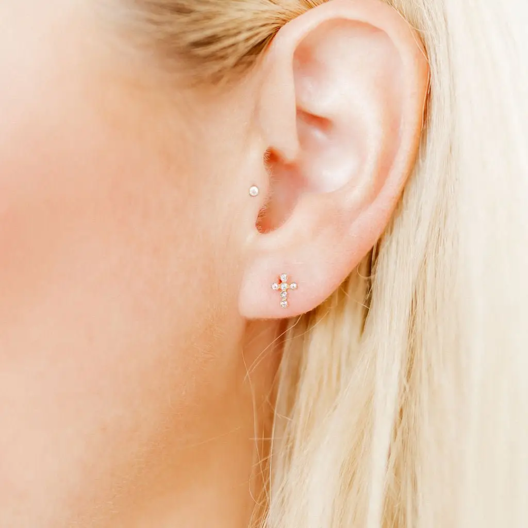 Screwback Stud Earrings - Clara Cross Gold Sparkle