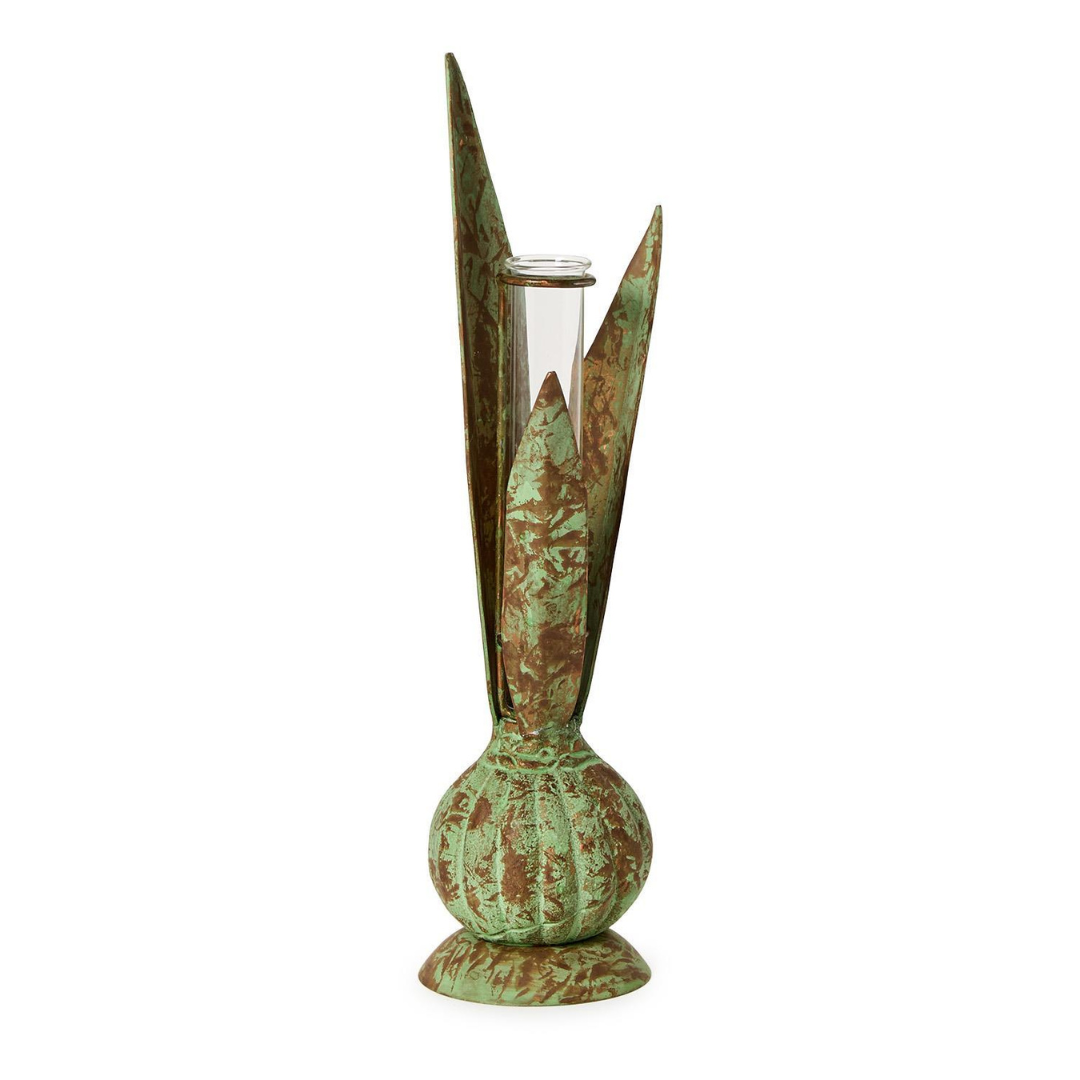 Verdigris Hand-Crafted Bulb and Leaf Vase