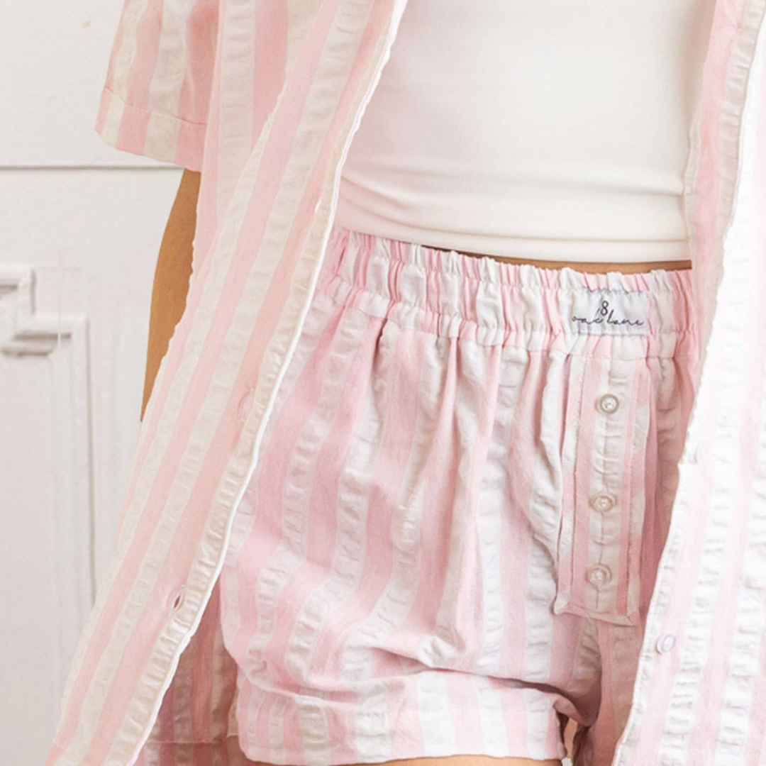 Pink Textured Strip Boxer PJ Set