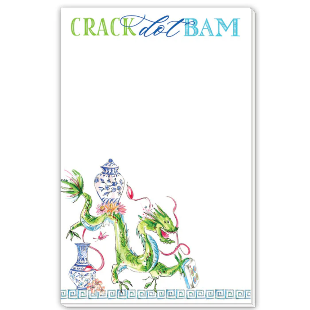 Hand painted Crack Dot Bam Mahjong Dragon Blue Chinoiserie Pots - Large Notepad