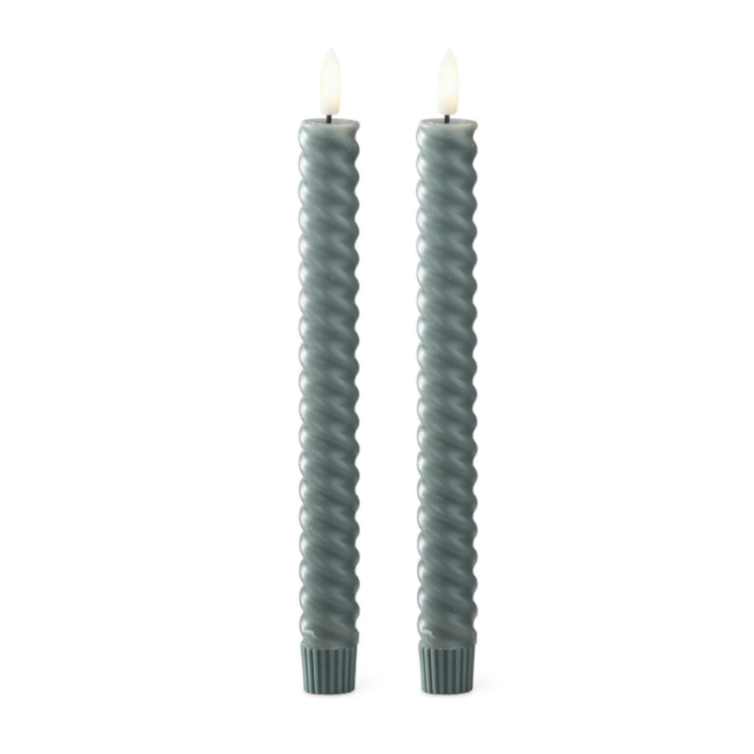 Set of 2 9.75 Inch Dark Green Spiral LED Taper Can