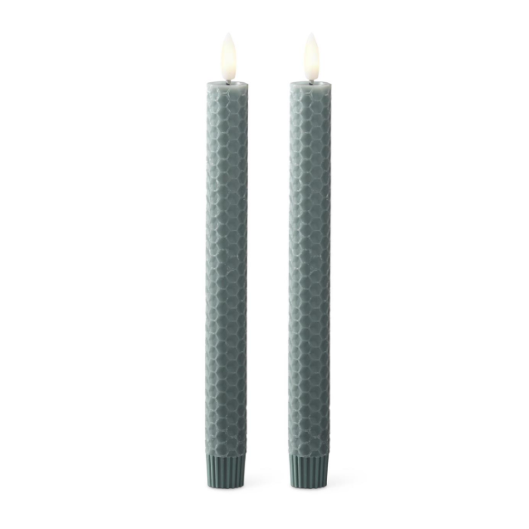 Set of 2 9.75 Inch Dark Green Honeycomb LED Taper