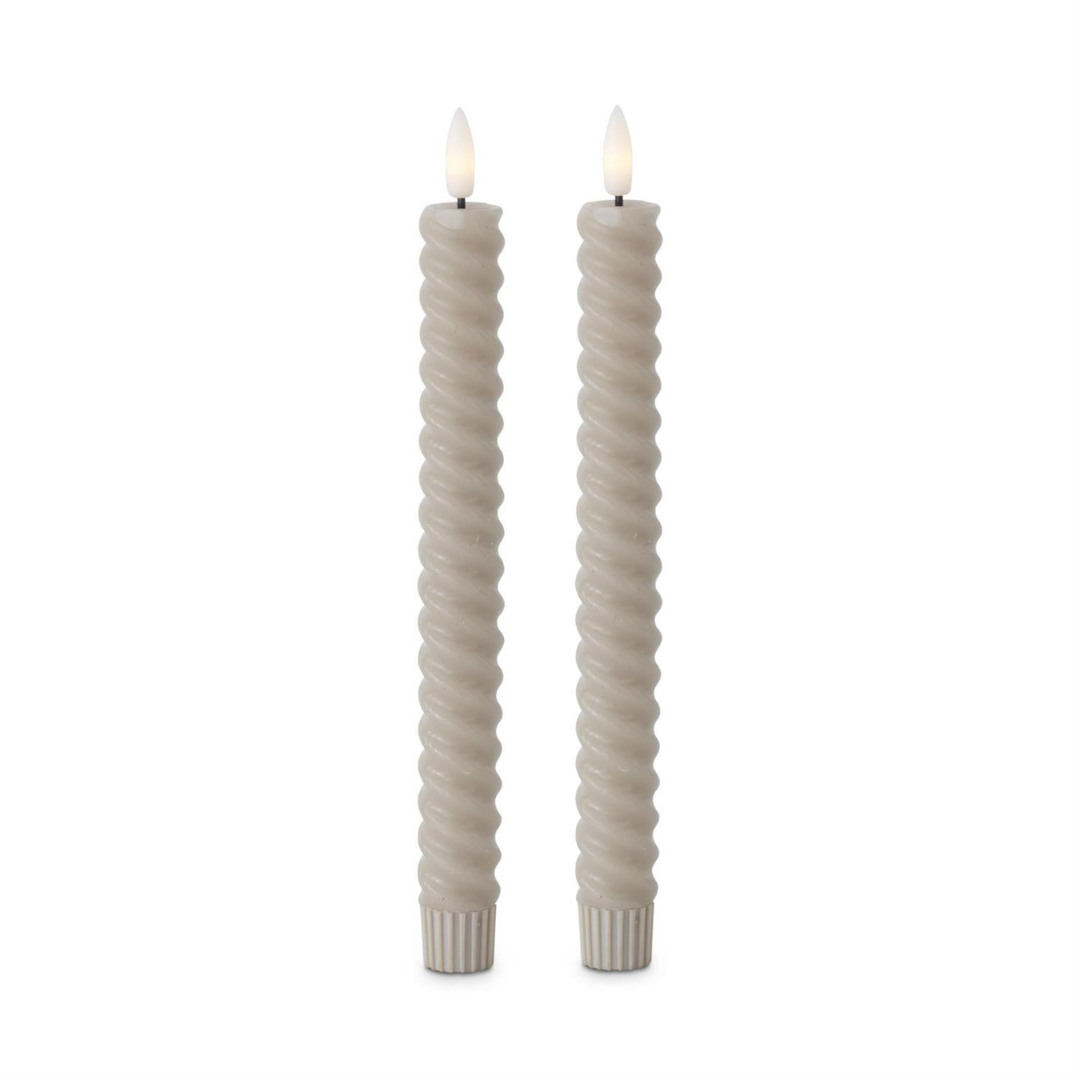 9.75 Inch Taupe Spiral LED Taper Candles