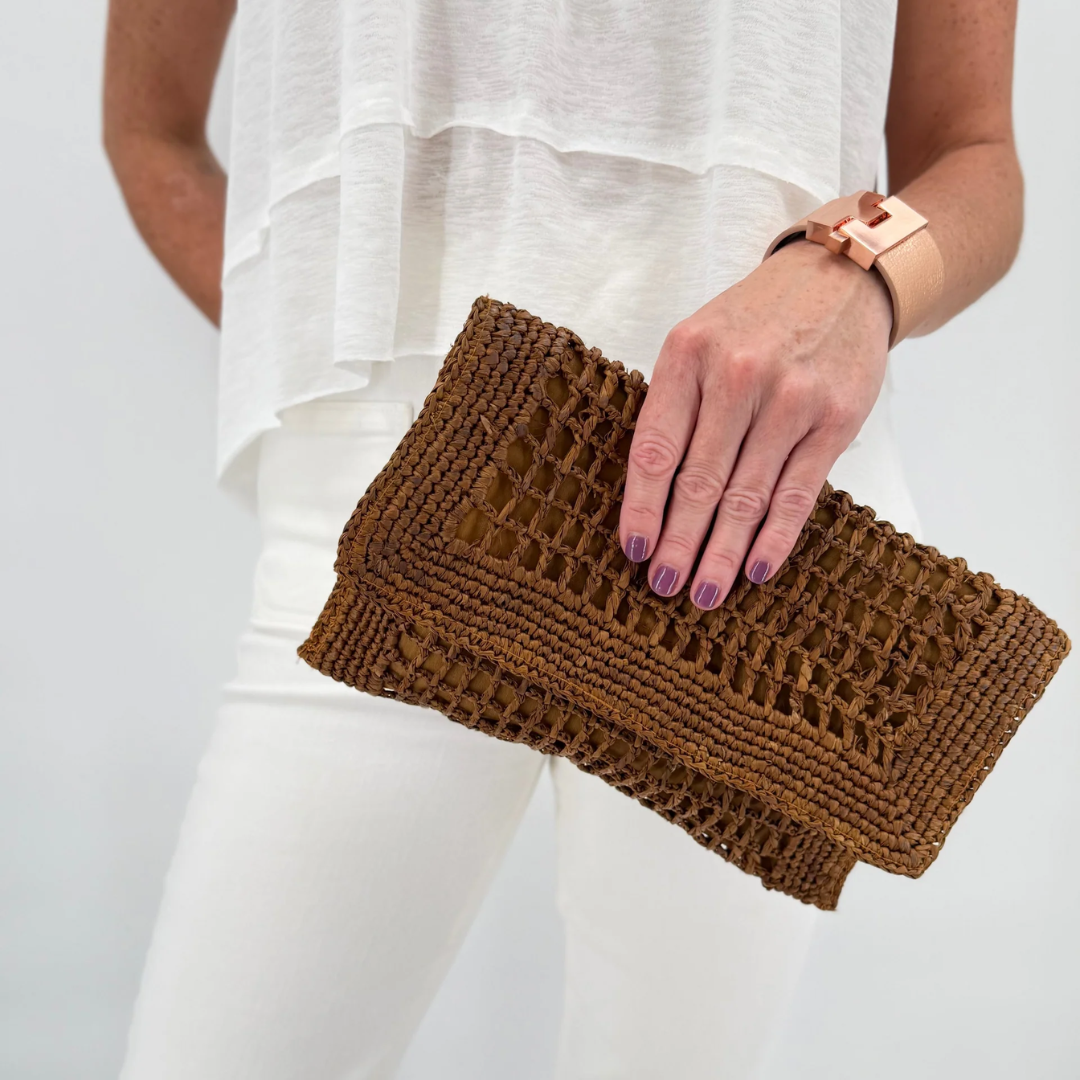 Cinnamon Capri Raffia Clutch