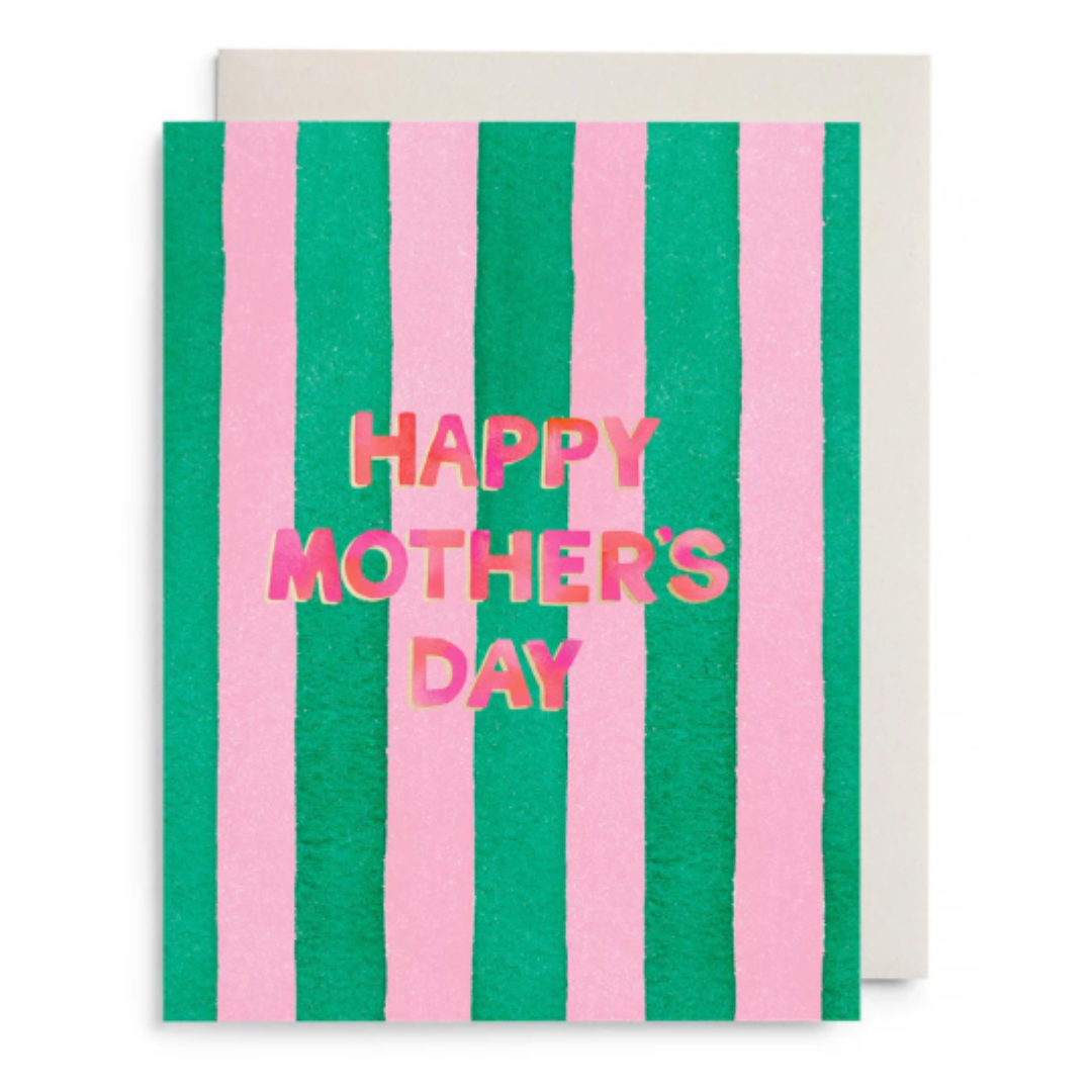 Pink and Green Striped Mother's Day Greeting Card