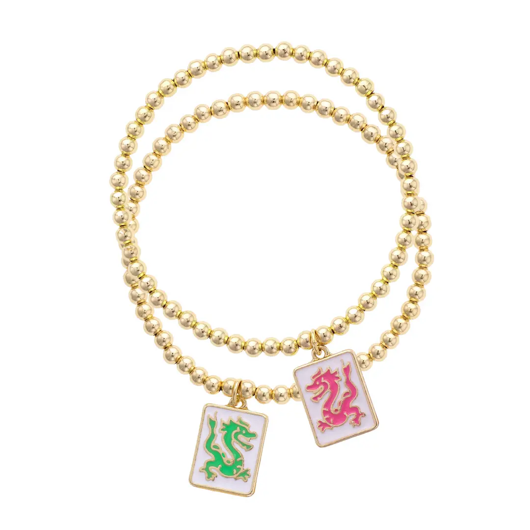 Pair of Dragons Mahjong Ball Bead Bracelet