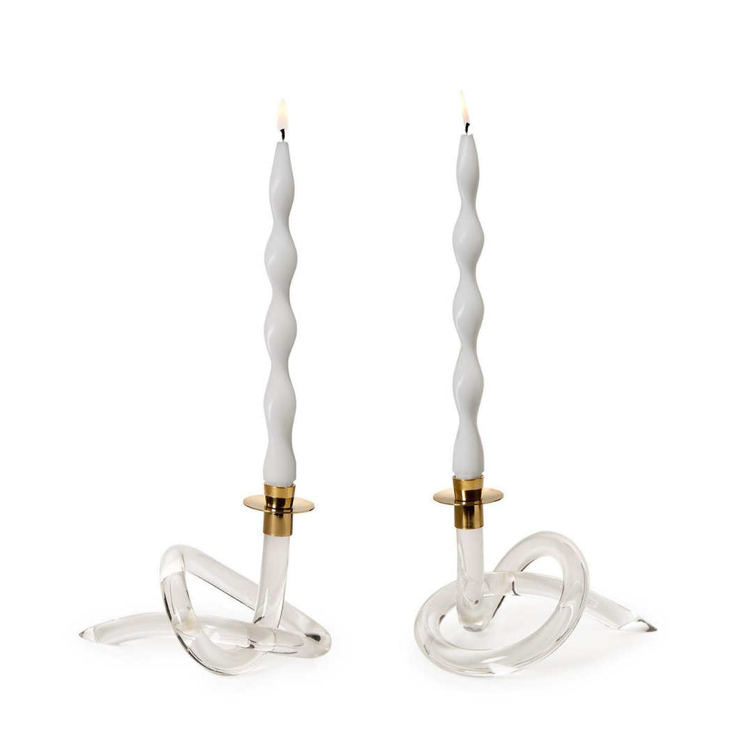 Acrylic Knot Candle Holder with Golden Metal Top - Set of 2