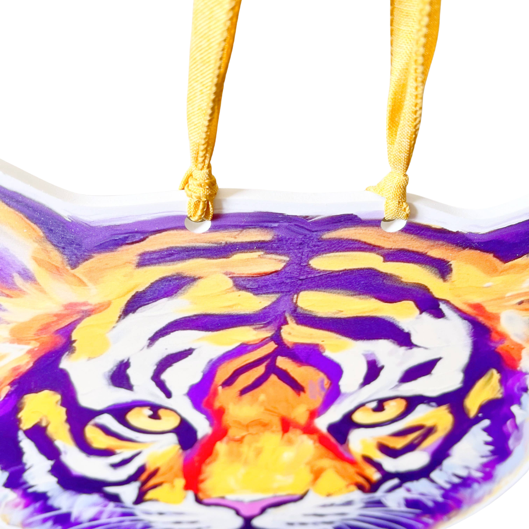 Purple and Gold Tiger Head Door Hanger