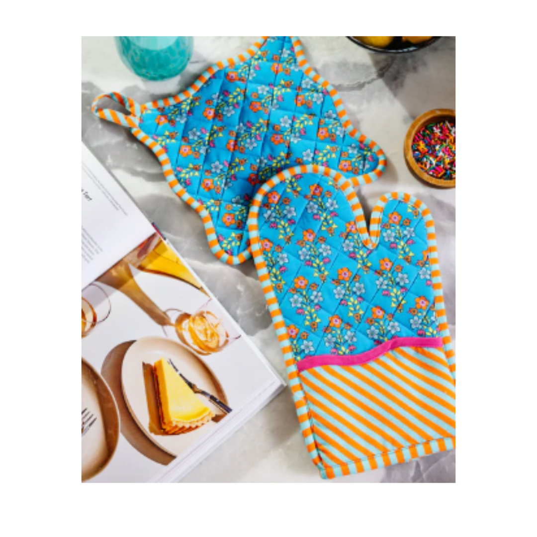 Blue Pot Holder & Oven Mitt