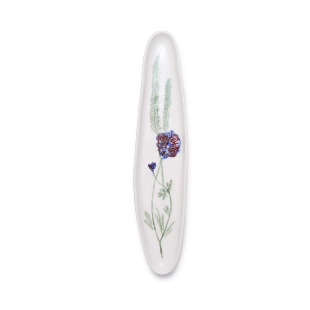 Artisanal Long Tidbit Plate with Imprinted Botanical Design