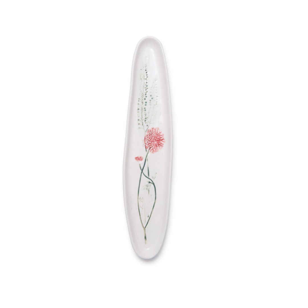 Artisanal Long Tidbit Plate with Imprinted Botanical Design