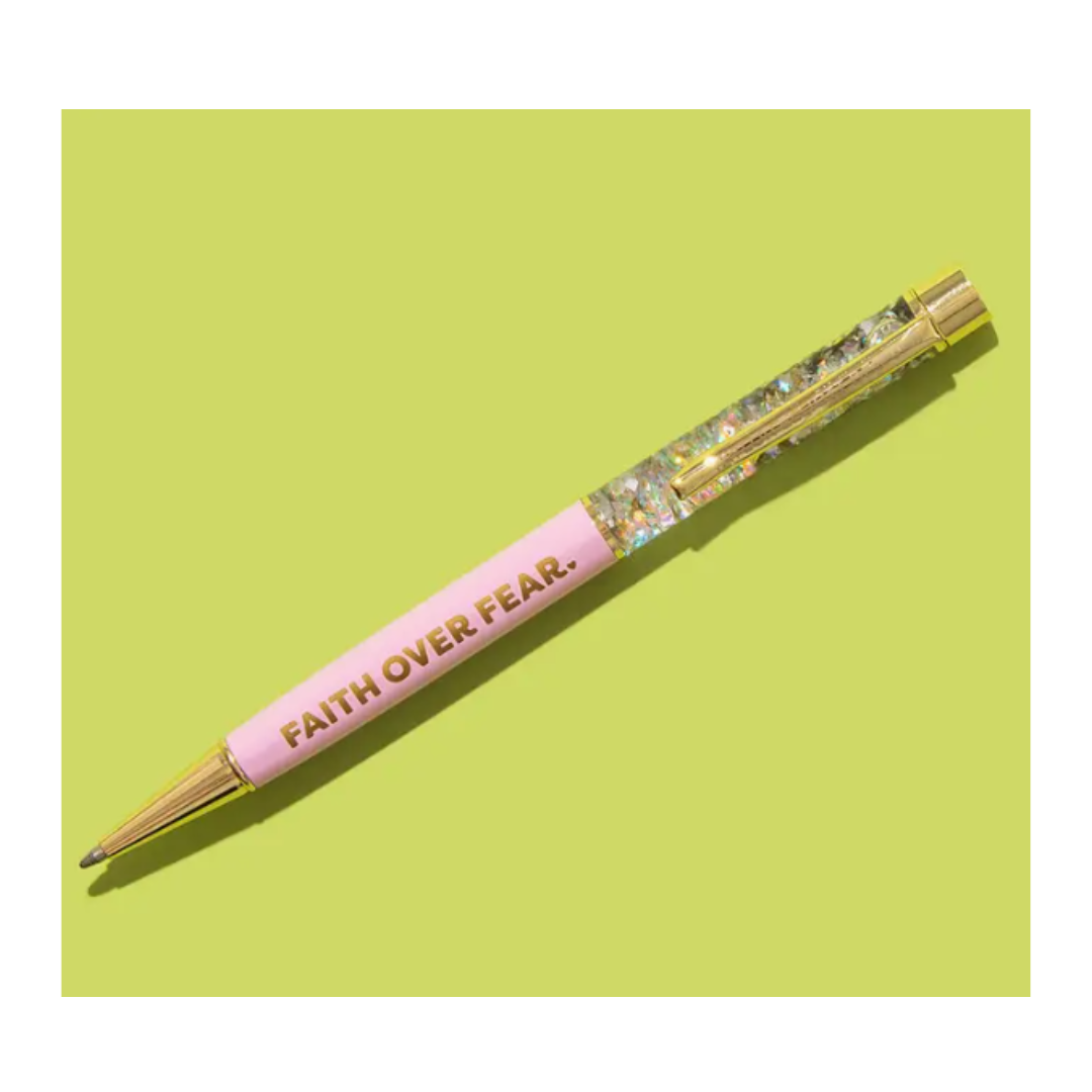 Faith Over Fear Pen - Pink w/ Pearl Confetti