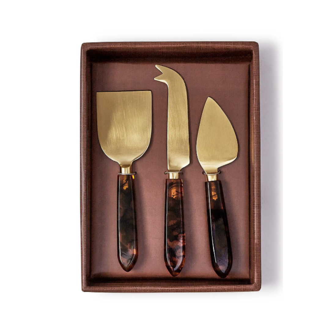 Tortoise Swirl Set of 3 Cheese Knives in Gift Box