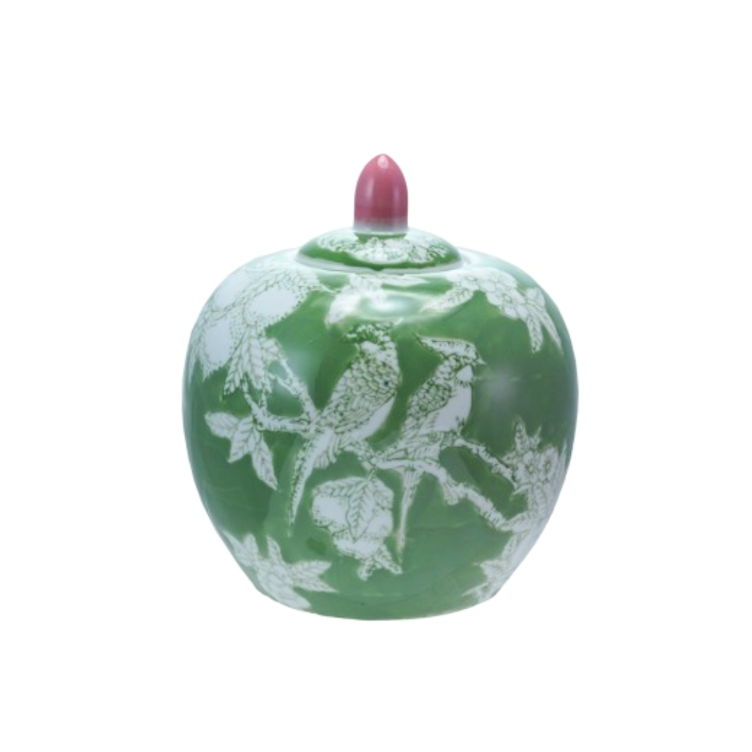 Green & Pink Stoneware Ginger Jar