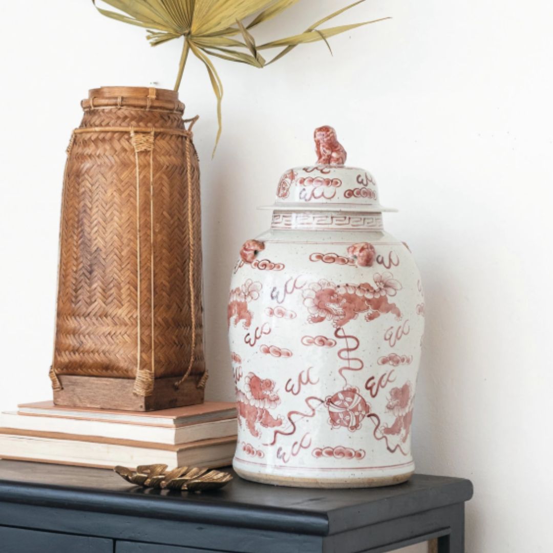 Hand-Painted Porcelain Vintage Reproduction Ginger Jar