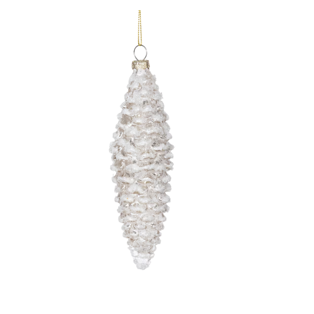 Frosted Pinnacle Pine Cone Glass Ornament, Small