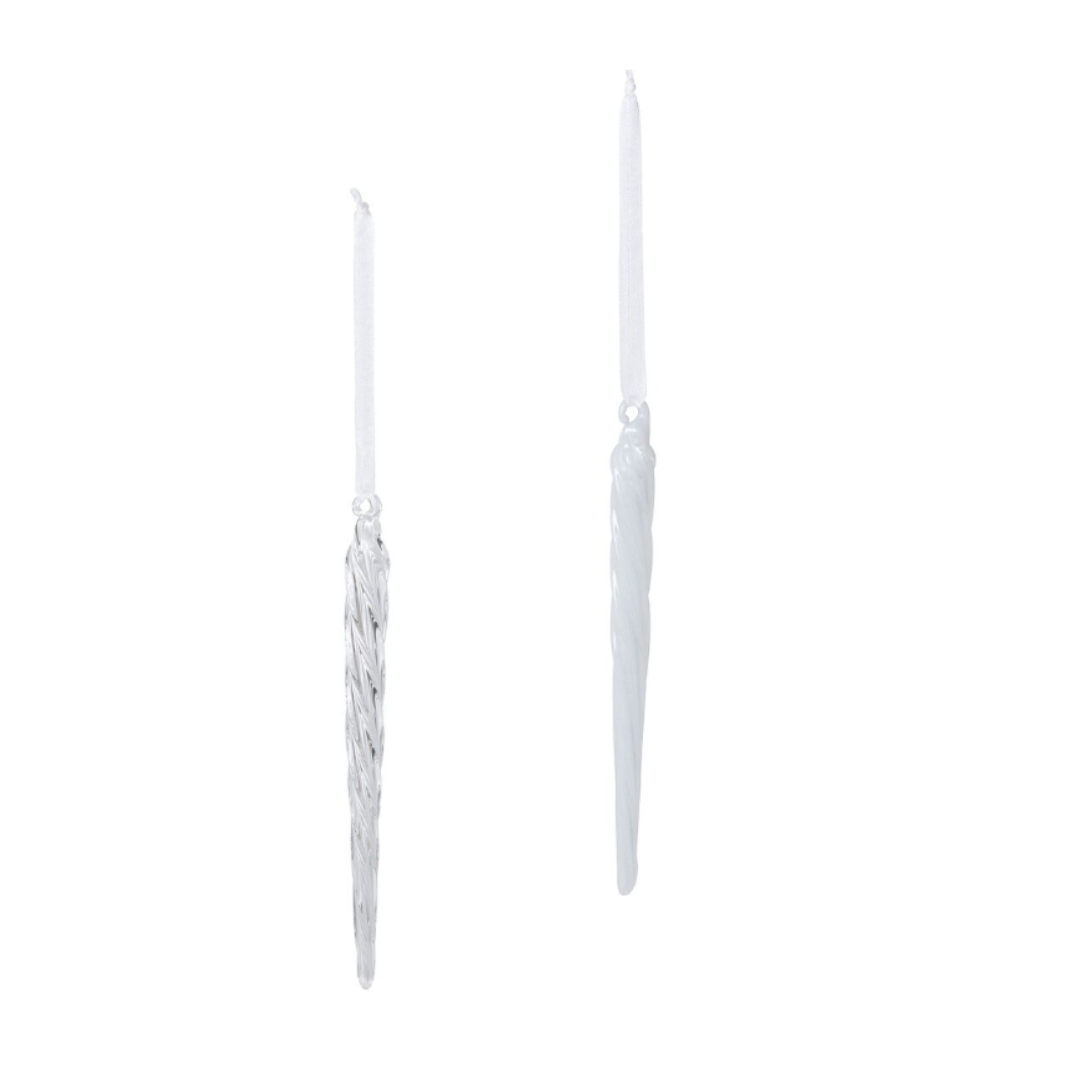 Blown Glass Clear/Frost Icicles, 7"