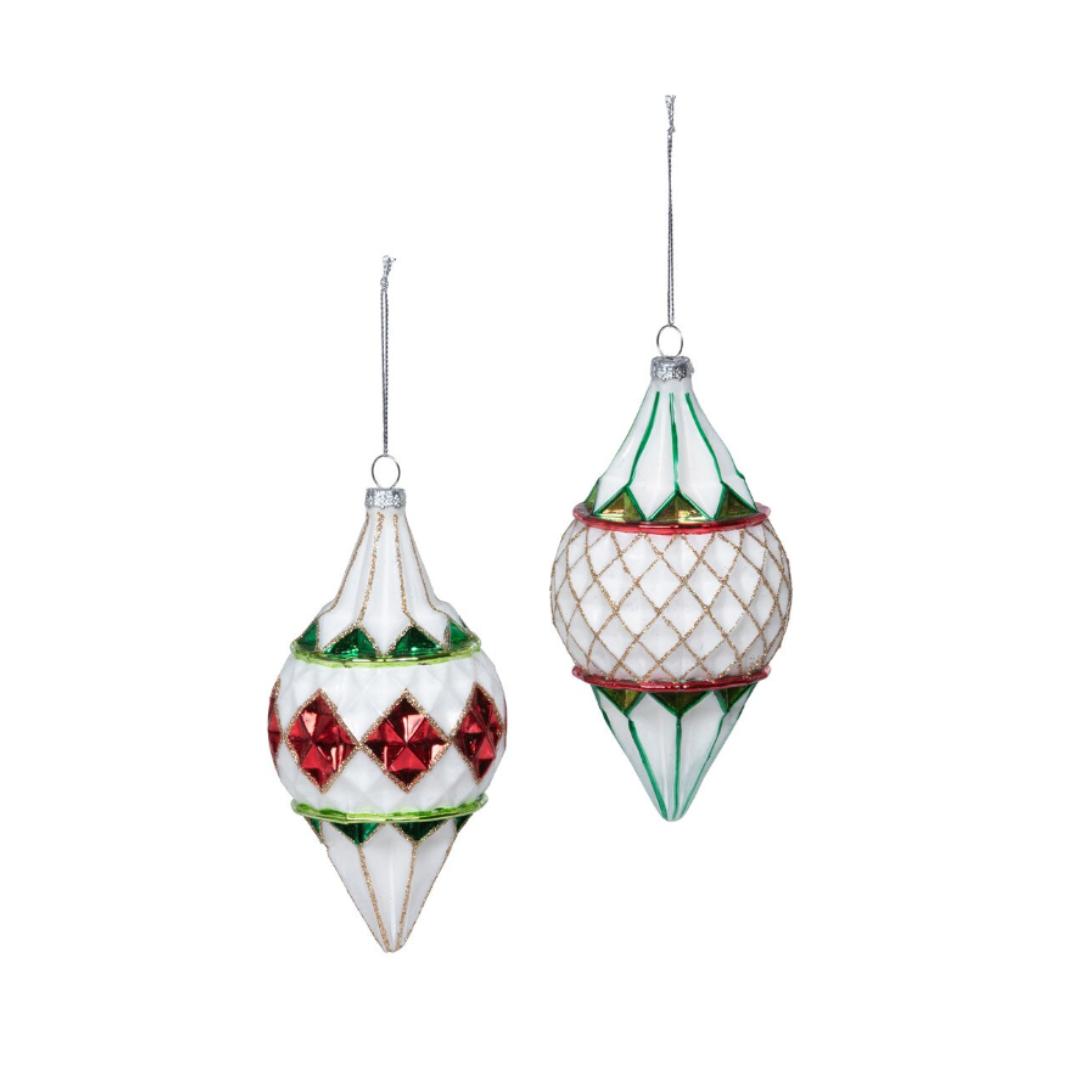 Argyle Pattern Glass Finial Ornament
