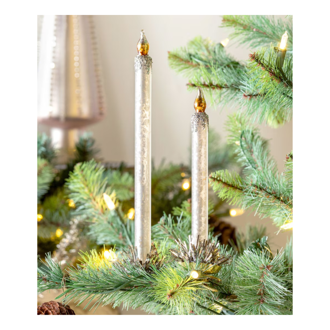 Frosted Ivory Glass Taper Candle Clip-on Ornament