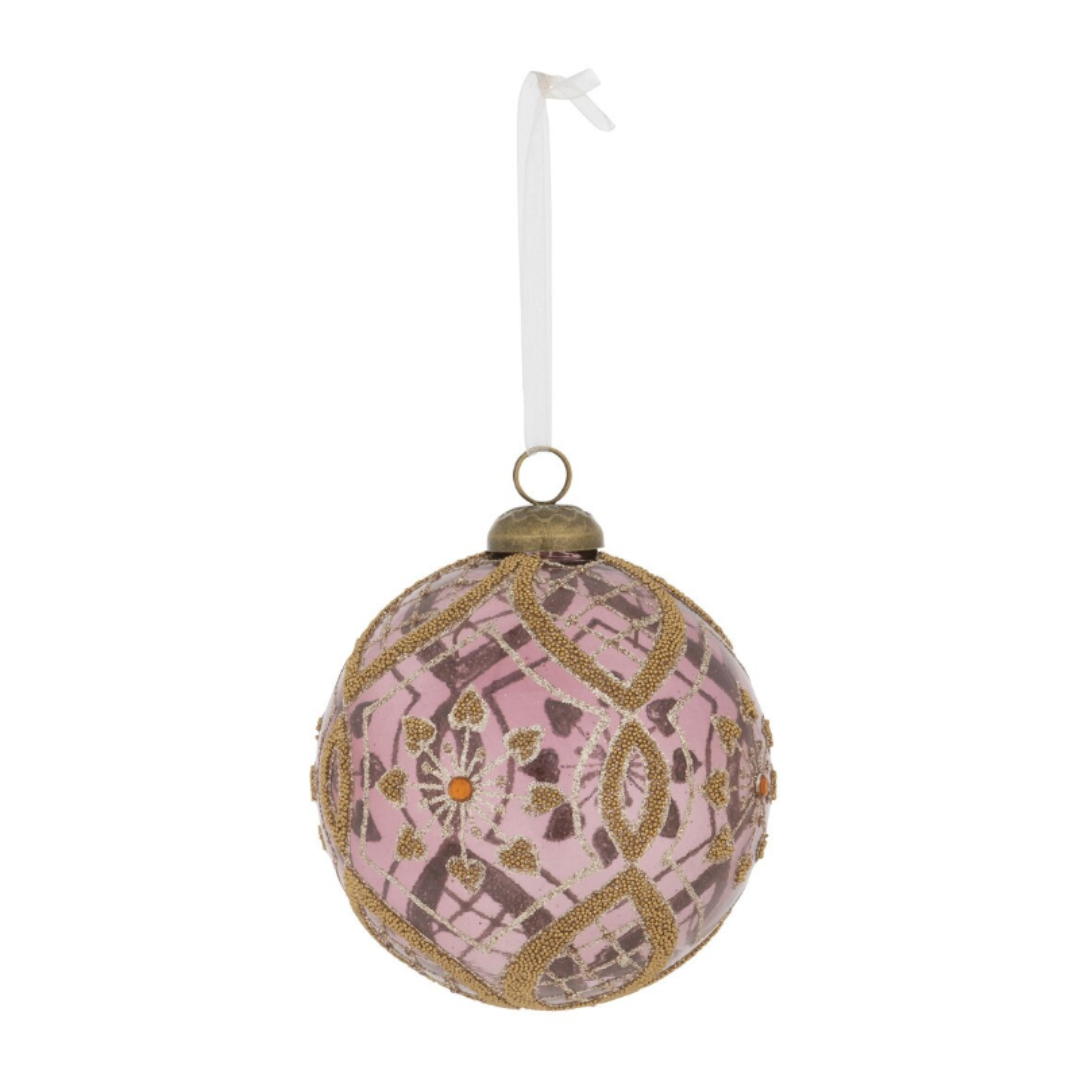Antique Rose Bead Encrusted Glass Ornament