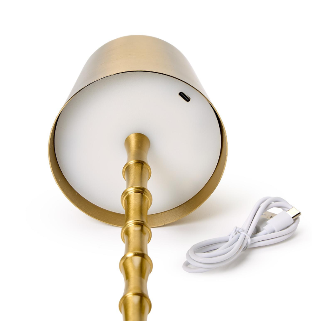 LED Cordless Gold Bamboo Table Lamp