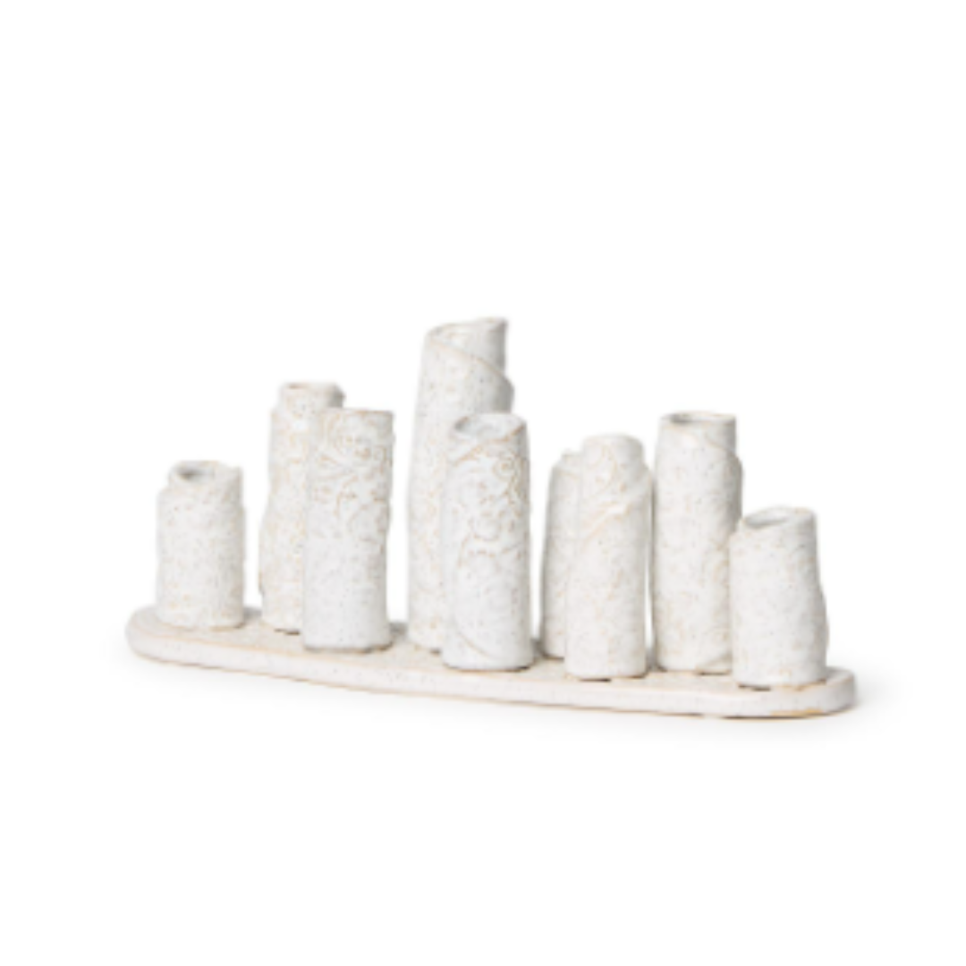 White Washed Embossed Patterned Multi Vase