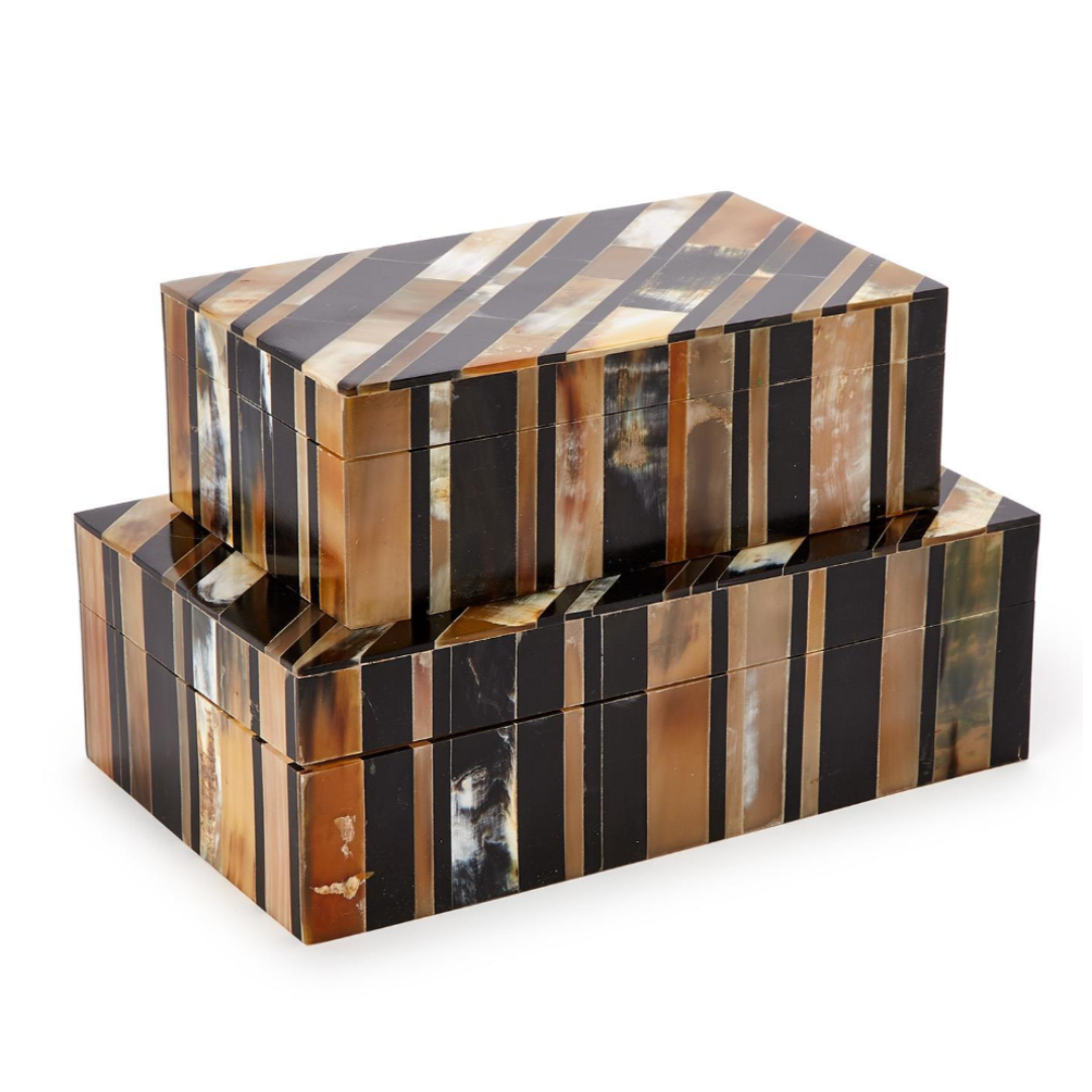 Genuine Horn Set of 2 Covered Box