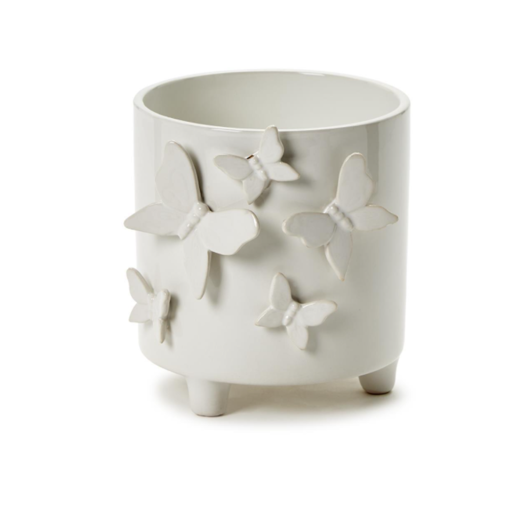 Butterfly Footed Cachepot with Sculpted Butterflies - Ceramic