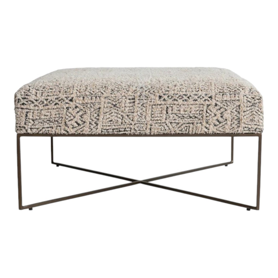 Metal Frame Damask Upholstered Ottoman